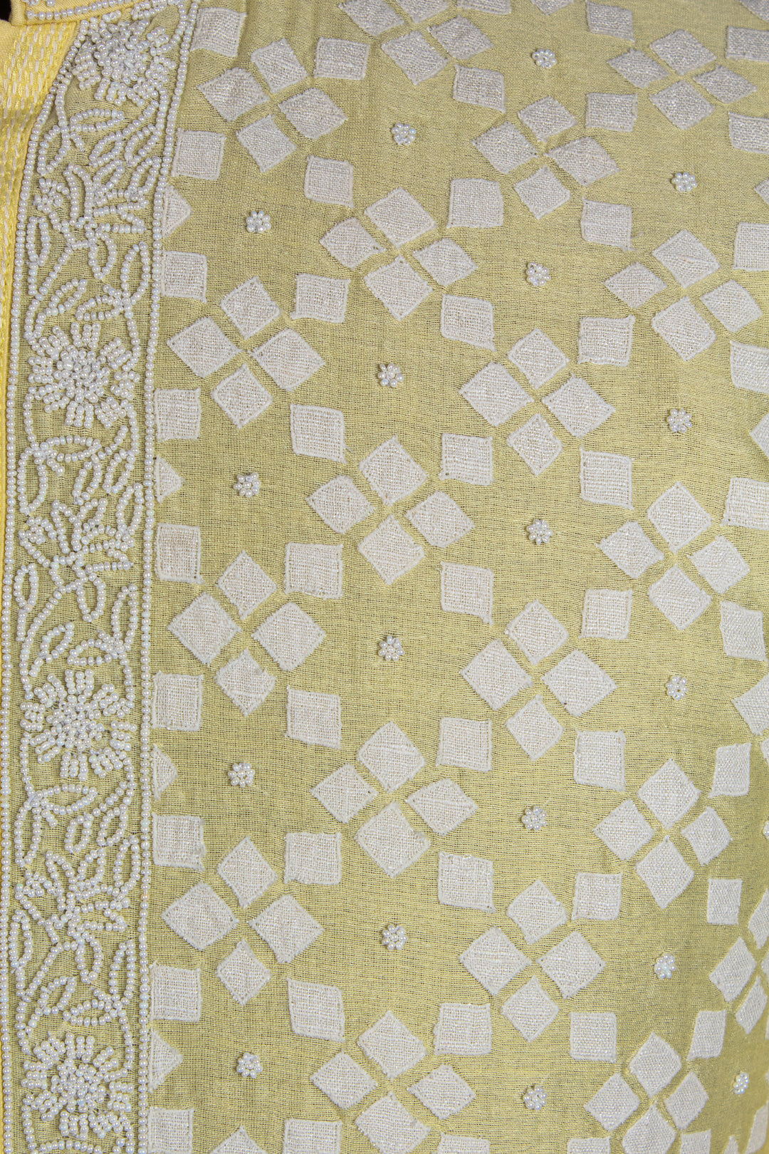 Light Yellow Chanderi Kurta for Men | Patch & Moti Work Designer Kurta | Premium Festive & Wedding Wear