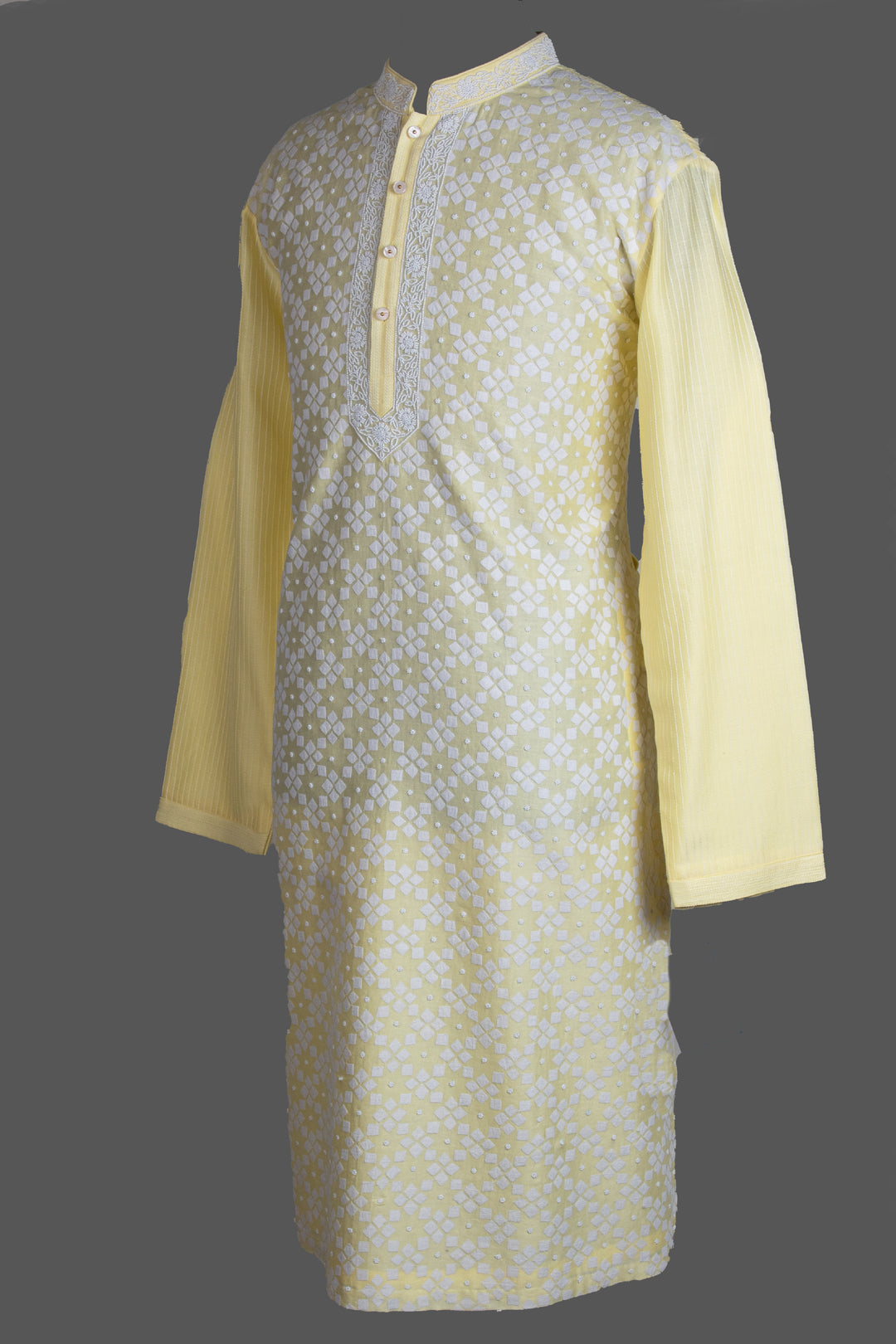 Light Yellow Chanderi Kurta for Men | Patch & Moti Work Designer Kurta | Premium Festive & Wedding Wear