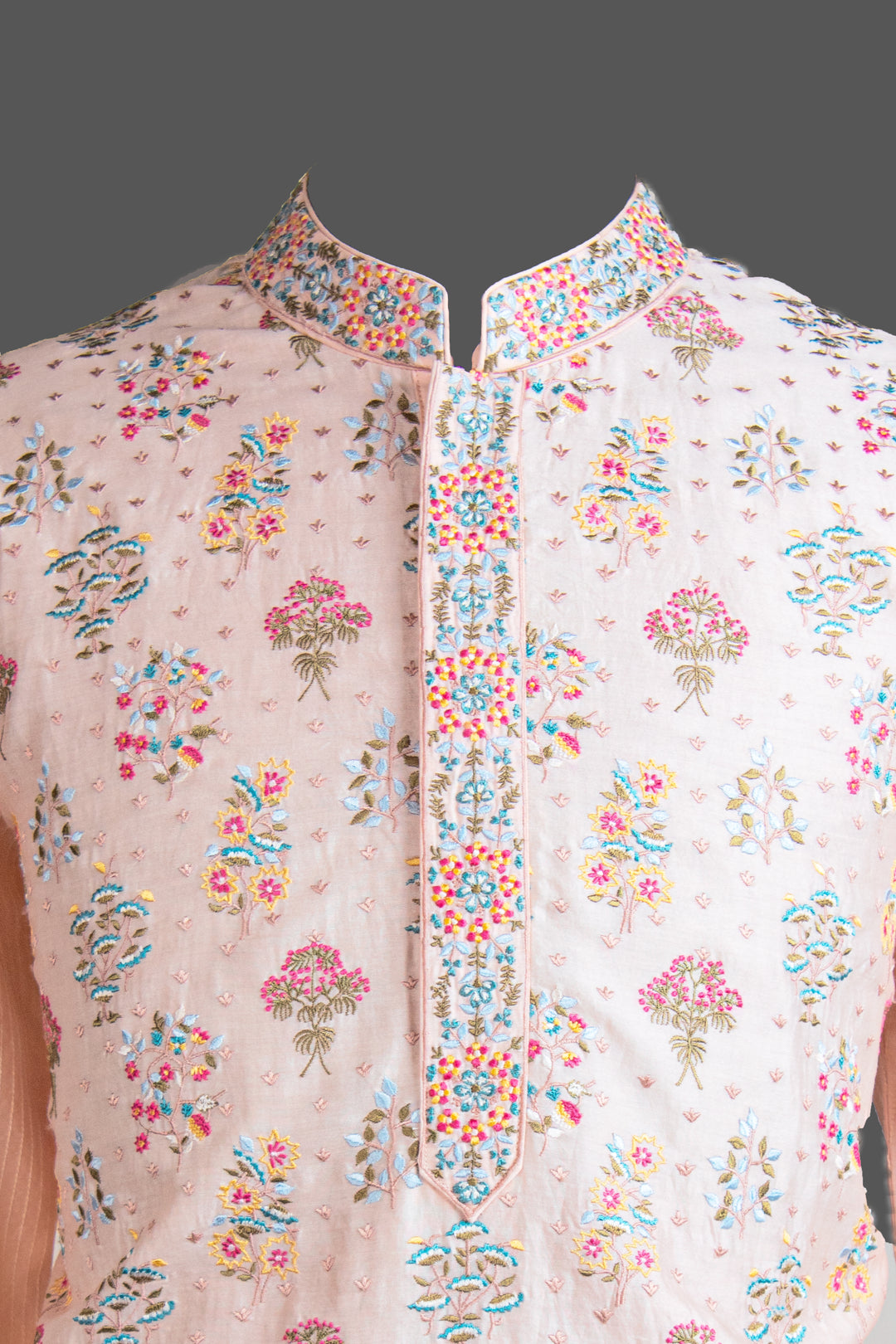 Pink Chanderi Kurta for Men | Machine Embroidered Booti Kurta | Premium Wedding & Festive Wear