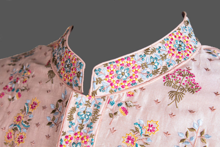 Pink Chanderi Kurta for Men | Machine Embroidered Booti Kurta | Premium Wedding & Festive Wear