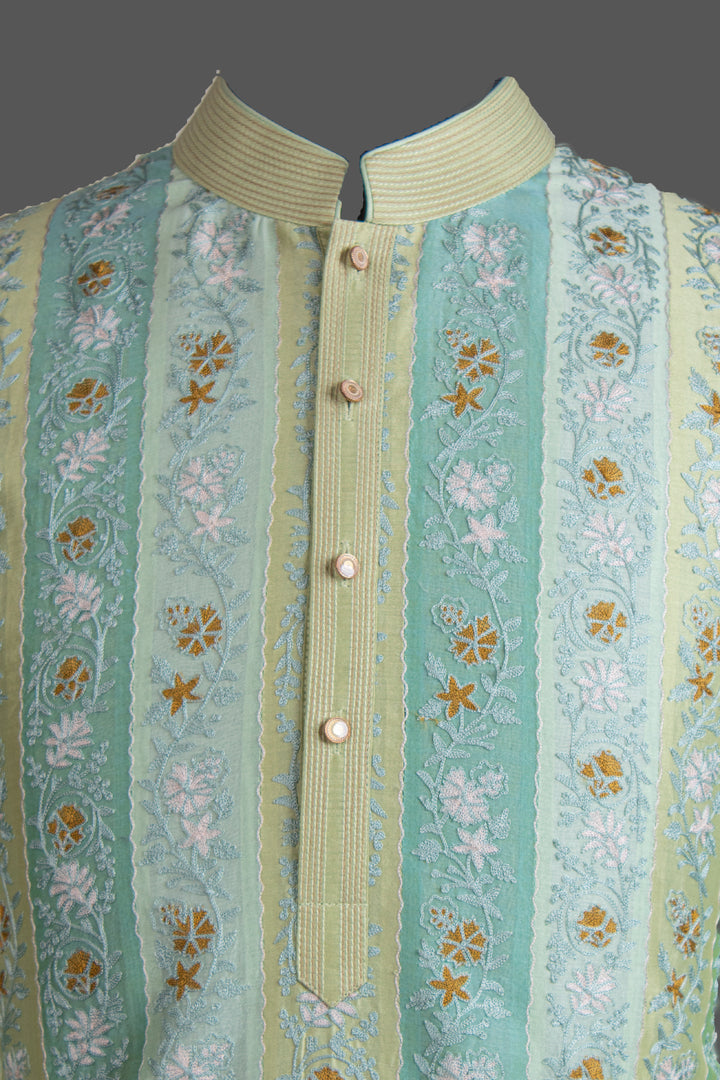 Navy Blue Chanderi Kurta for Men | Jaal Embroidered Designer Kurta | Luxury Wedding & Festive Wear