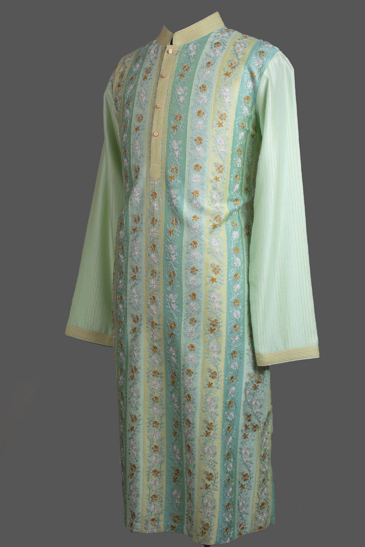 Navy Blue Chanderi Kurta for Men | Jaal Embroidered Designer Kurta | Luxury Wedding & Festive Wear