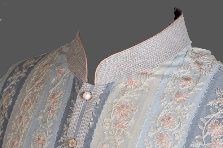 Multicolour Chanderi Kurta for Men | Aari Embroidered Designer Kurta | Wedding & Festive Wear