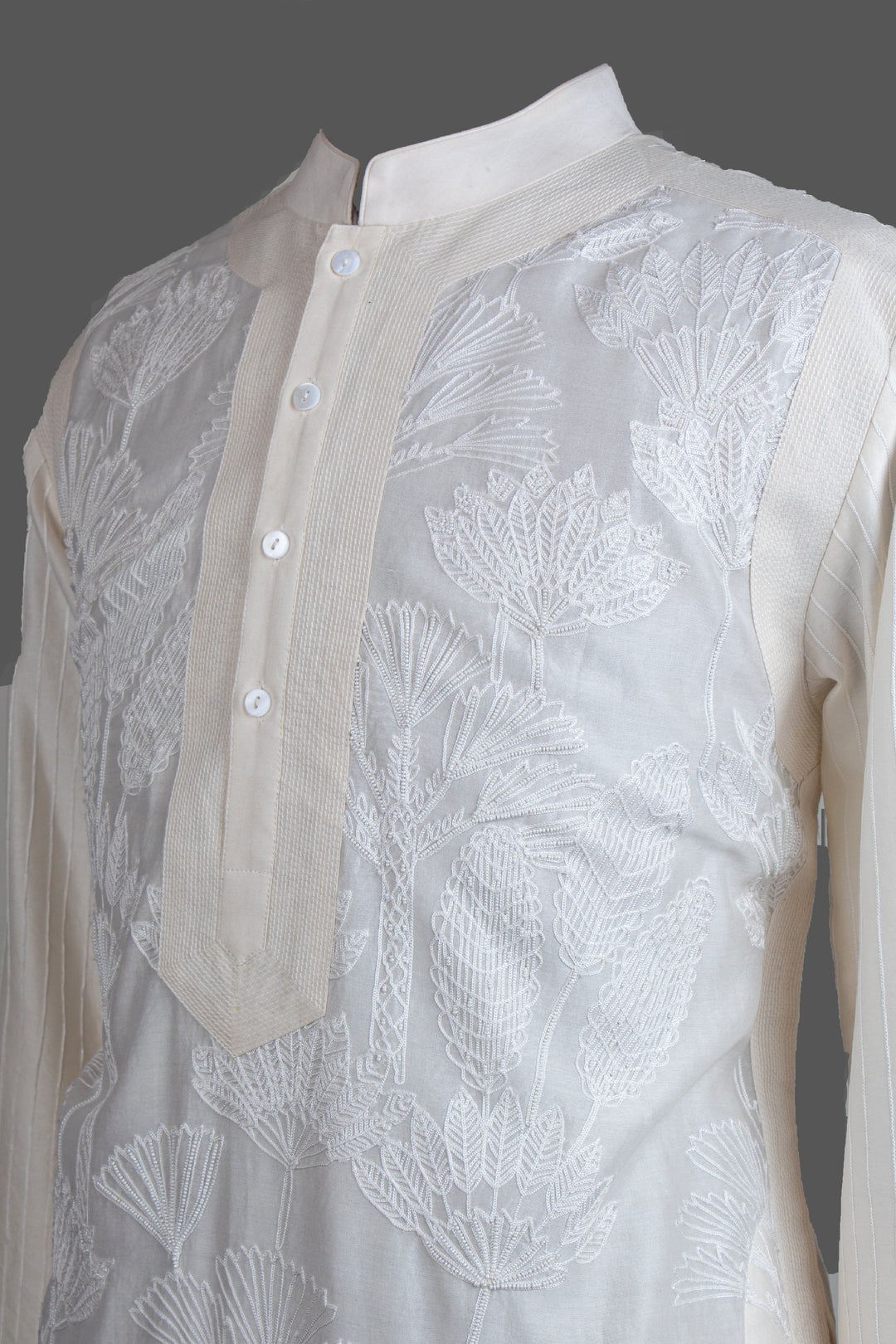 Off-White Chanderi Kurta for Men | Aari & Hand Embroidered Designer Kurta | Luxury Wedding & Festive Wear