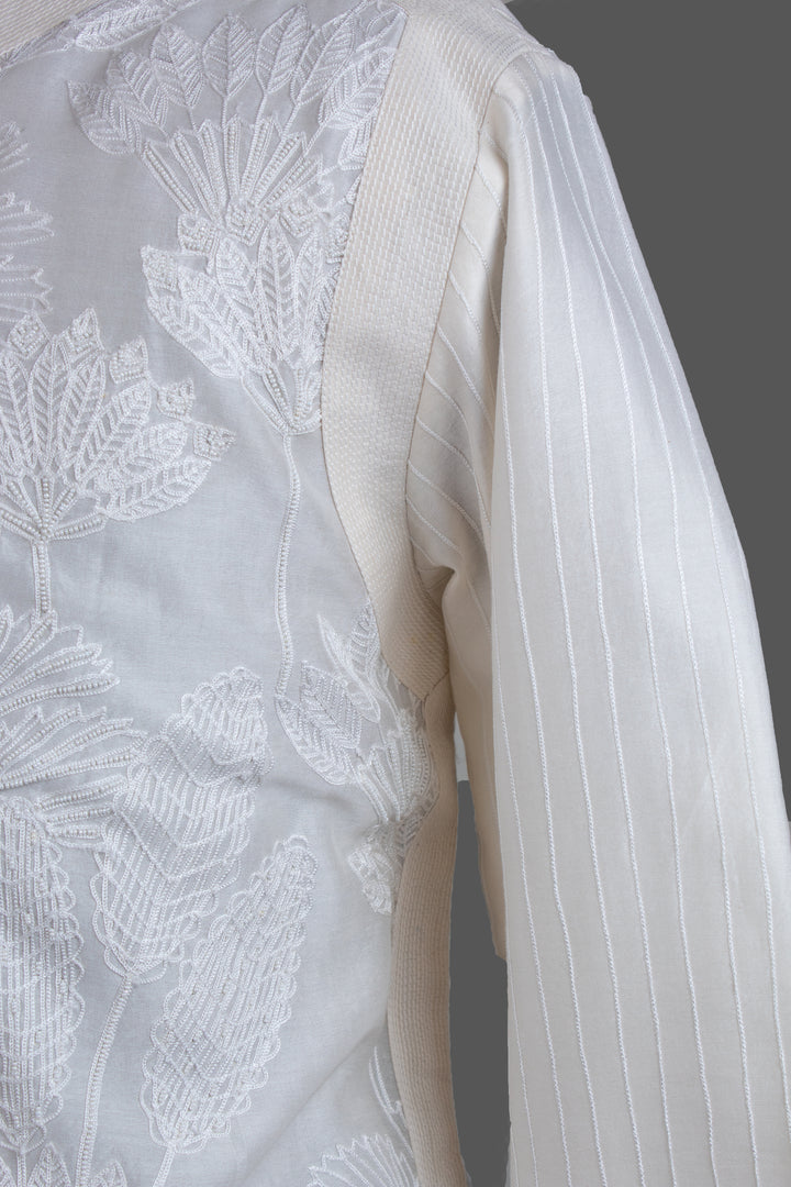 Off-White Chanderi Kurta for Men | Aari & Hand Embroidered Designer Kurta | Luxury Wedding & Festive Wear