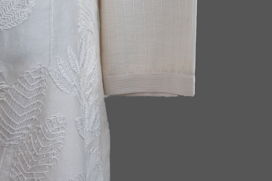 Off-White Chanderi Kurta for Men | Aari & Hand Embroidered Designer Kurta | Luxury Wedding & Festive Wear