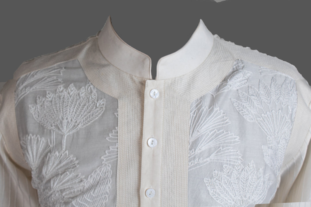 Off-White Chanderi Kurta for Men | Aari & Hand Embroidered Designer Kurta | Luxury Wedding & Festive Wear