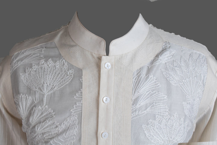 Off-White Chanderi Kurta for Men | Aari & Hand Embroidered Designer Kurta | Luxury Wedding & Festive Wear