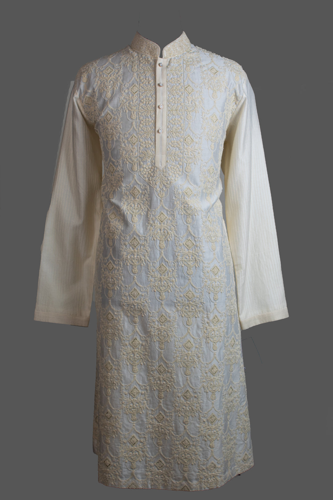 Off-White Chanderi Kurta for Men | Dori Jaal Embroidered Designer Kurta | Wedding & Festive Wear