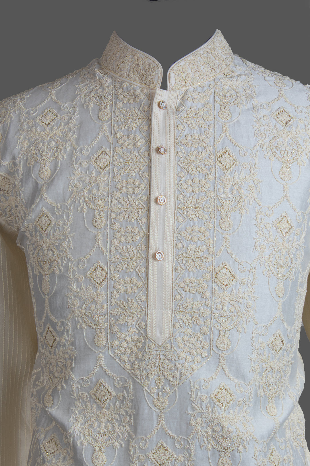 Off-White Chanderi Kurta for Men | Dori Jaal Embroidered Designer Kurta | Wedding & Festive Wear