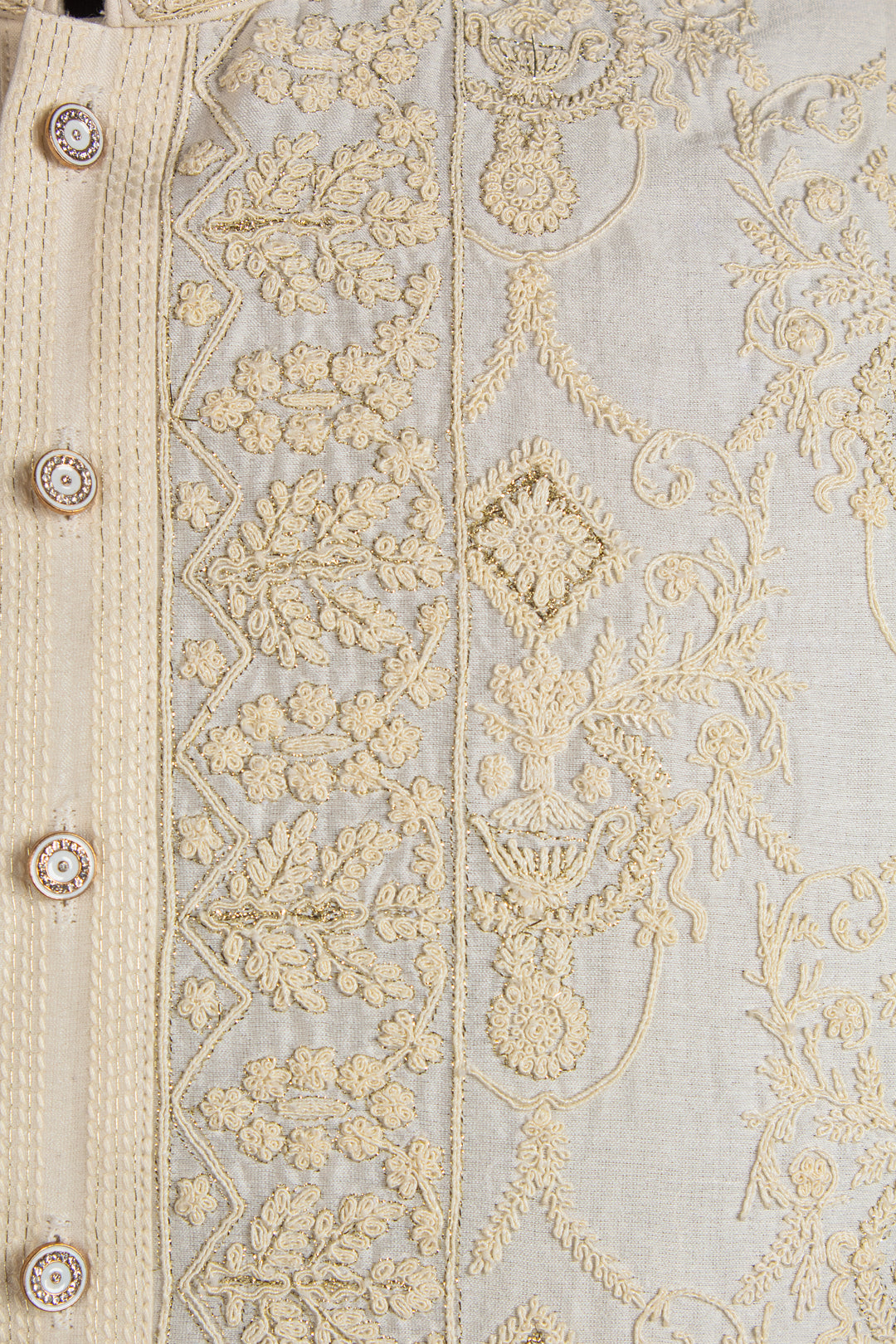 Off-White Chanderi Kurta for Men | Dori Jaal Embroidered Designer Kurta | Wedding & Festive Wear