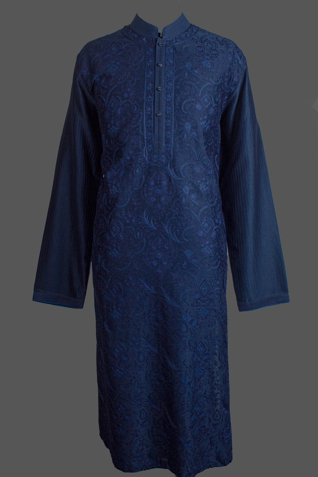 Navy Blue Chanderi Kurta for Men | Aari Jaal Embroidered Designer Kurta | Wedding & Festive Wear