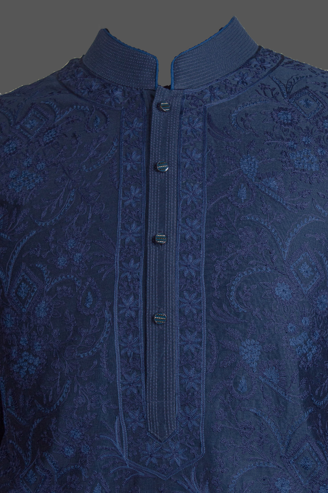 Navy Blue Chanderi Kurta for Men | Aari Jaal Embroidered Designer Kurta | Wedding & Festive Wear