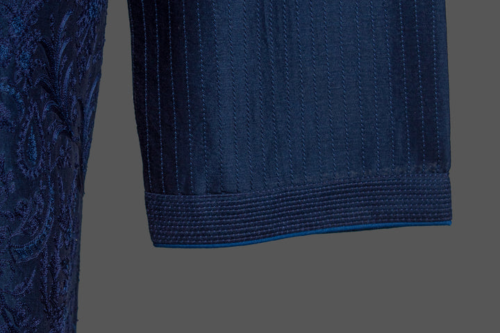 Navy Blue Chanderi Kurta for Men | Aari Jaal Embroidered Designer Kurta | Wedding & Festive Wear