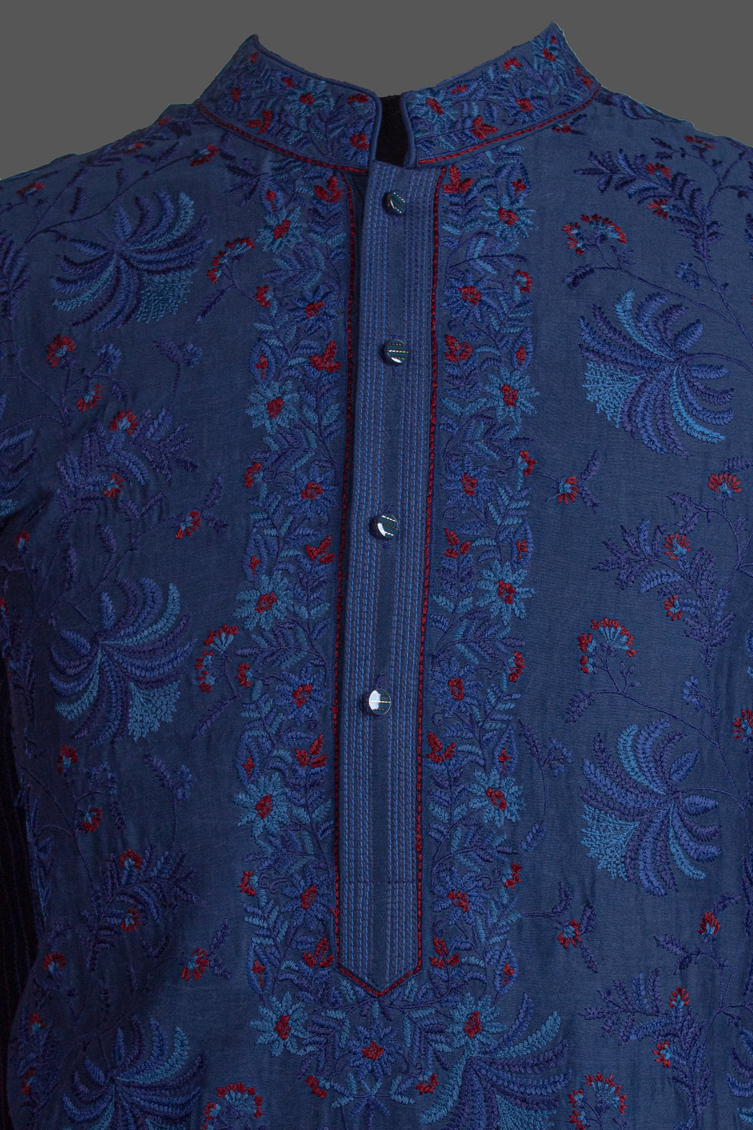 Navy Blue Chanderi Kurta for Men | Jaal Embroidered Designer Kurta | Luxury Wedding & Festive Wear