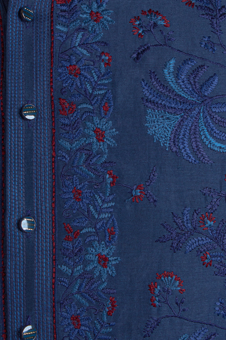 Navy Blue Chanderi Kurta for Men | Jaal Embroidered Designer Kurta | Premium Wedding & Festive Wear
