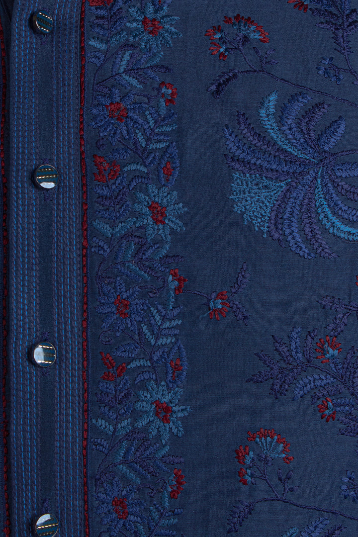 Navy Blue Chanderi Kurta for Men | Jaal Embroidered Designer Kurta | Luxury Wedding & Festive Wear