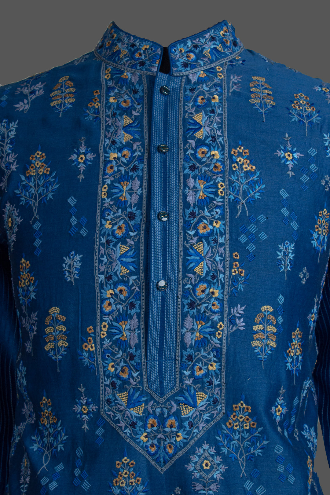 Blue Chanderi Kurta for Men | Machine Embroidered Booti Kurta | Premium Wedding & Festive Wear