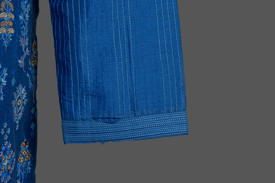 Blue Chanderi Kurta for Men | Machine Embroidered Booti Kurta | Premium Wedding & Festive Wear