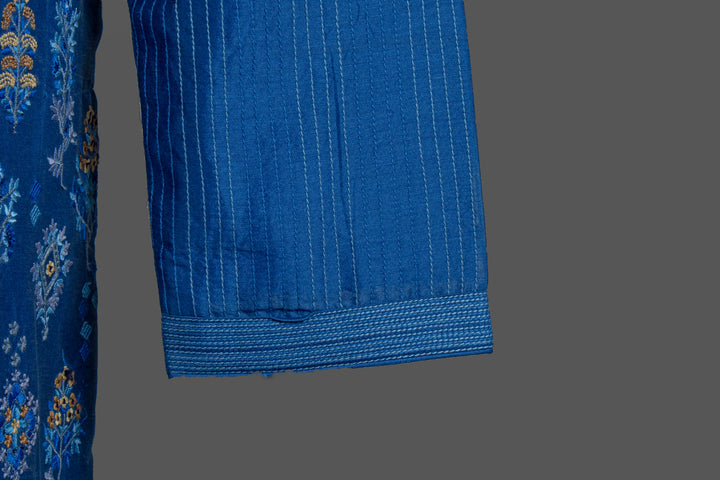 Blue Chanderi Kurta for Men | Machine Embroidered Booti Kurta | Premium Wedding & Festive Wear