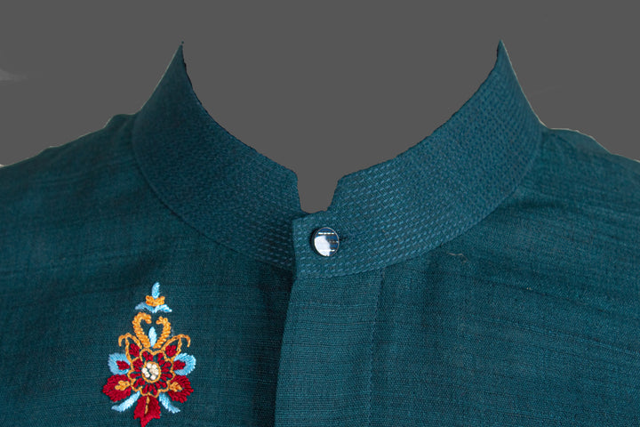 Green Matka Silk Kurta for Men | Hand Embroidered Booti Kurta | Luxury Wedding & Festive Wear