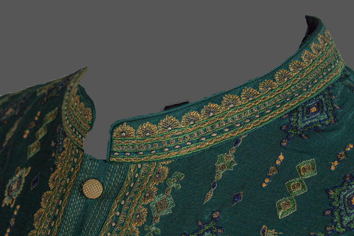 Green Chanderi Kurta for Men | Booti Embroidered Designer Kurta | Luxury Wedding & Festive Wear