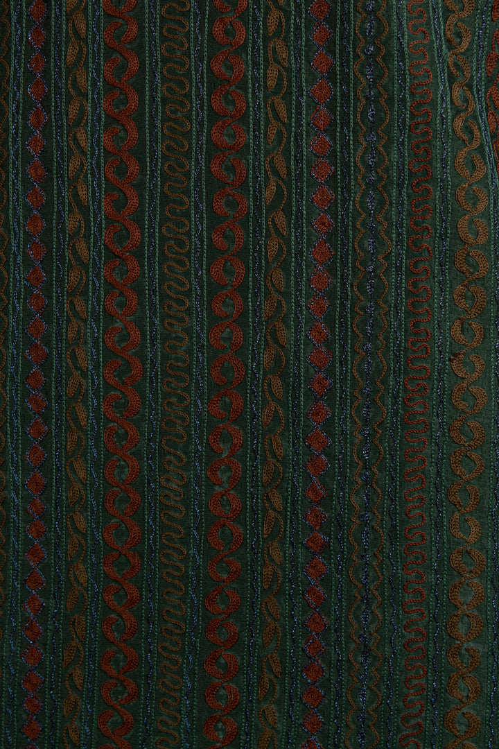 Dark Green Chanderi Kurta for Men | Machine Embroidered Designer Kurta | Luxury Wedding & Festive Wear