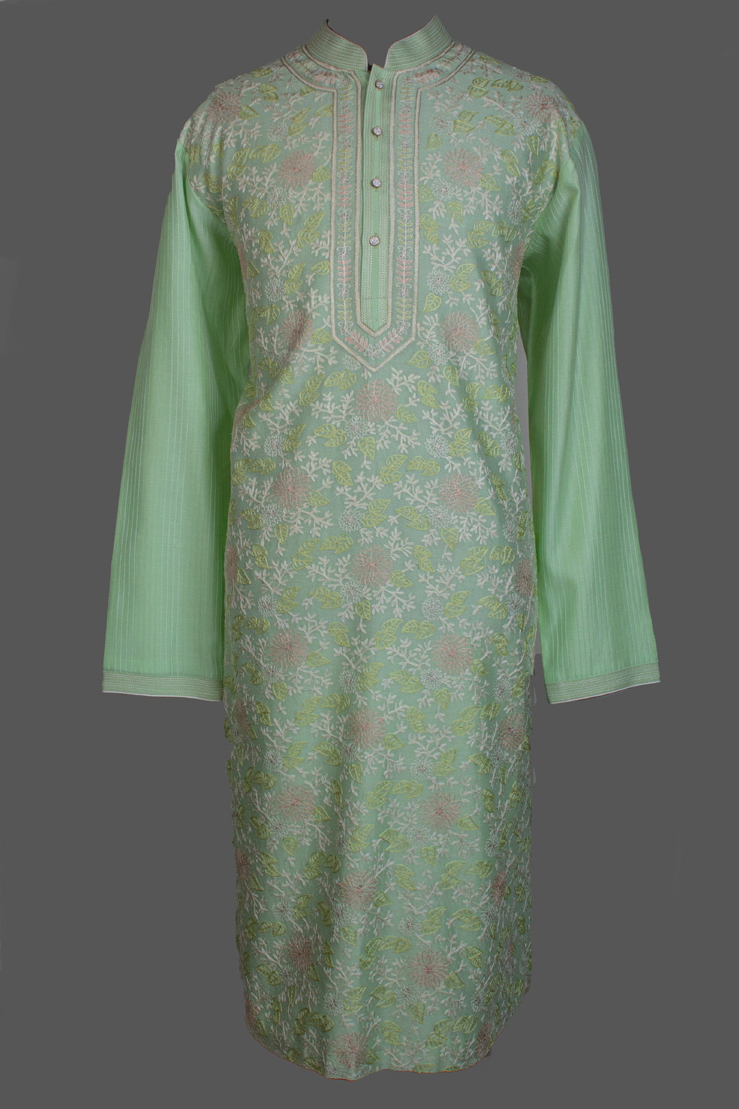 Mint Green Chanderi Kurta for Men | Aari Jaal Embroidered Designer Kurta | Wedding & Festive Wear