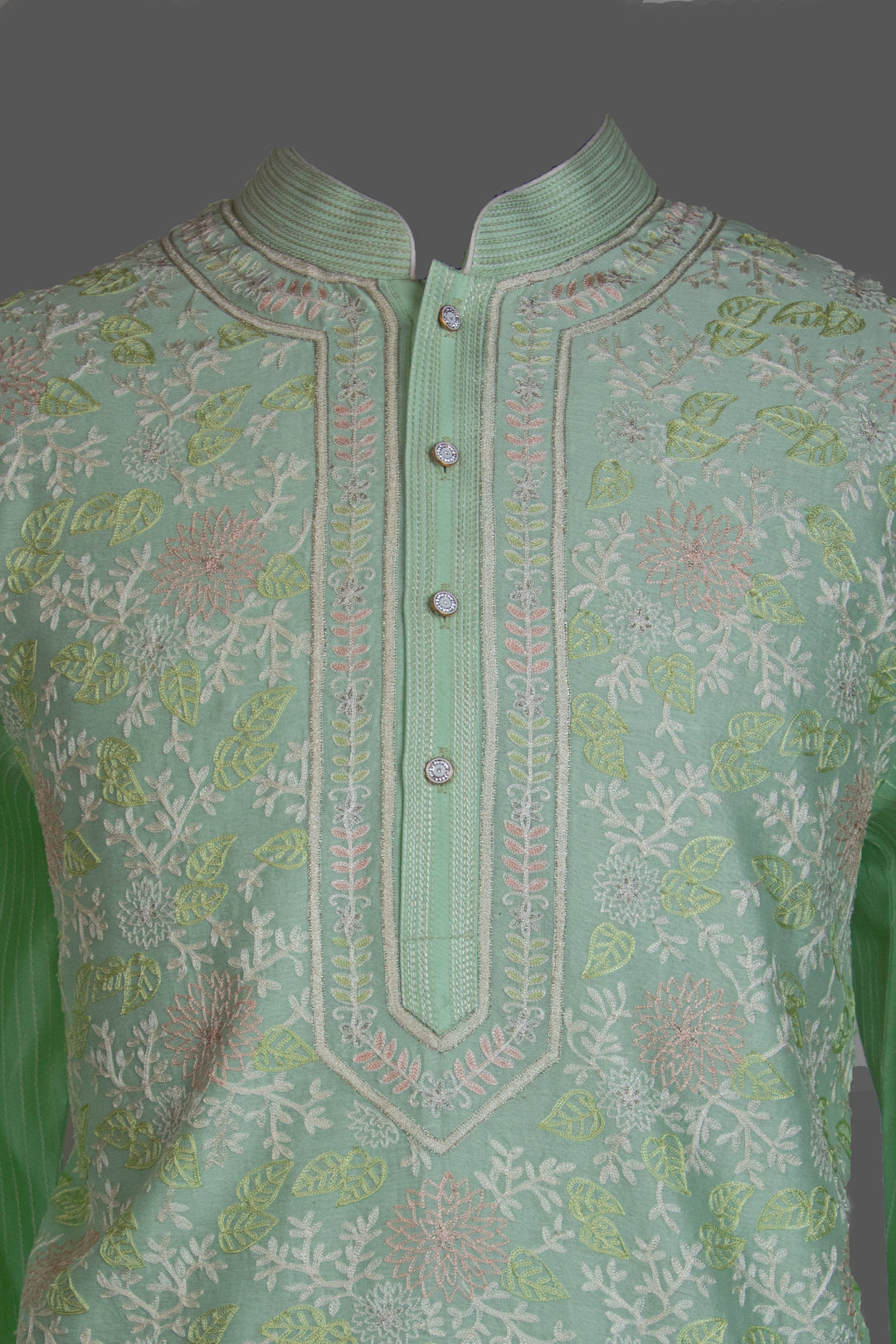 Mint Green Chanderi Kurta for Men | Aari Jaal Embroidered Designer Kurta | Wedding & Festive Wear