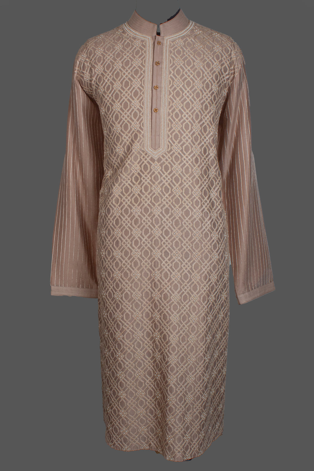 Beige Chanderi Kurta for Men | Geometric Jaal Embroidered Designer Kurta | Wedding & Festive Wear