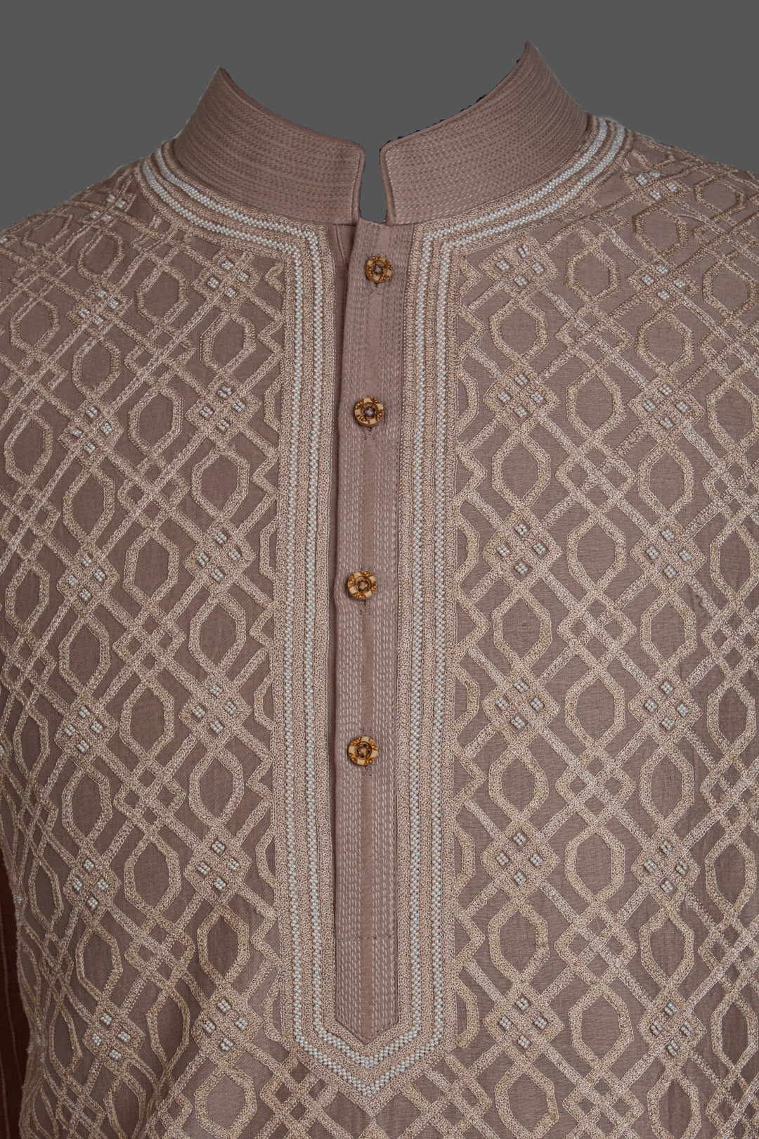 Beige Chanderi Kurta for Men | Geometric Jaal Embroidered Designer Kurta | Wedding & Festive Wear