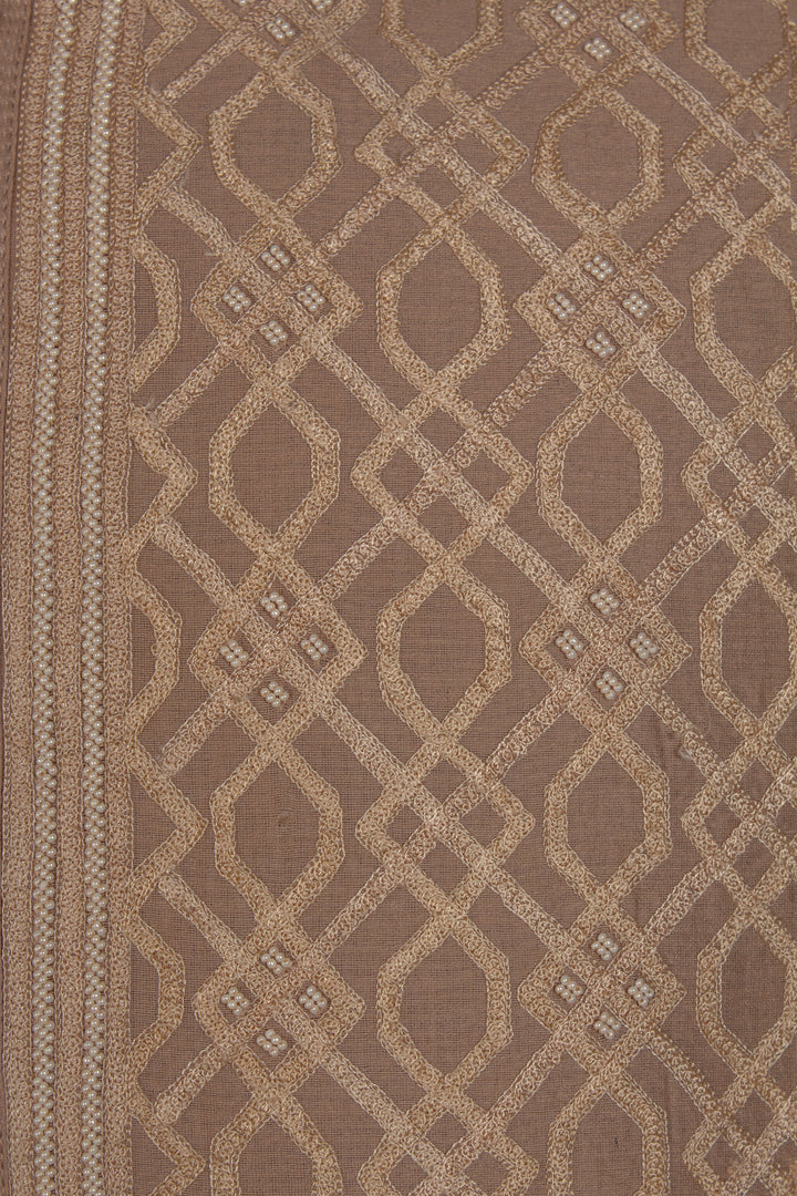 Beige Chanderi Kurta for Men | Geometric Jaal Embroidered Designer Kurta | Wedding & Festive Wear