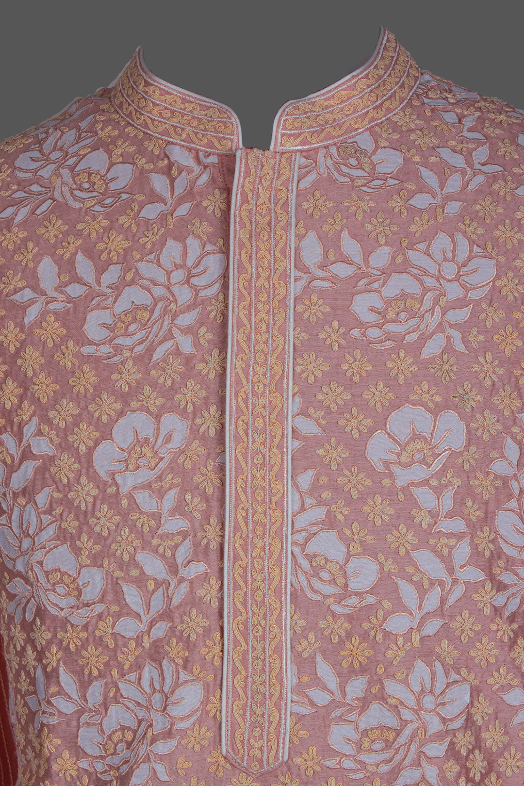 Pink Chanderi Kurta for Men | Appliqué & Dori Jaal Embroidered Kurta | Designer Wedding & Festive Wear