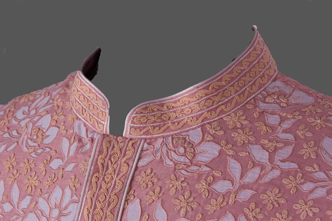Pink Chanderi Kurta for Men | Appliqué & Dori Jaal Embroidered Kurta | Designer Wedding & Festive Wear