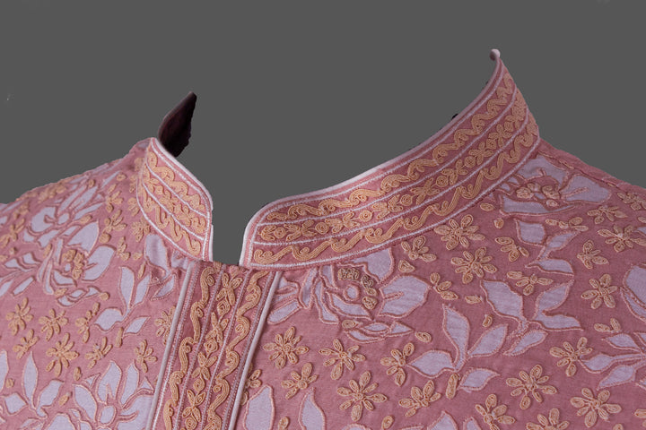 Pink Chanderi Kurta for Men | Appliqué & Dori Jaal Embroidered Kurta | Designer Wedding & Festive Wear