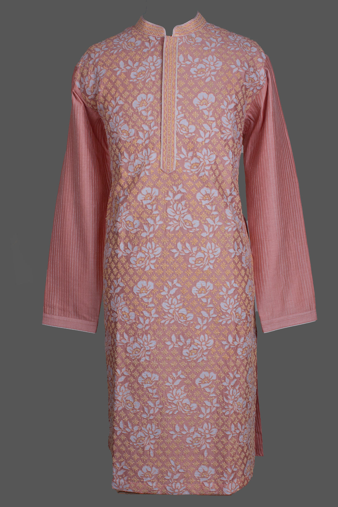 Pink Chanderi Kurta for Men | Appliqué & Dori Jaal Embroidered Kurta | Designer Wedding & Festive Wear