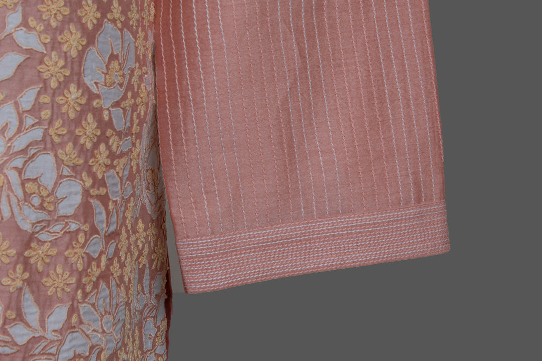 Pink Chanderi Kurta for Men | Appliqué & Dori Jaal Embroidered Kurta | Designer Wedding & Festive Wear