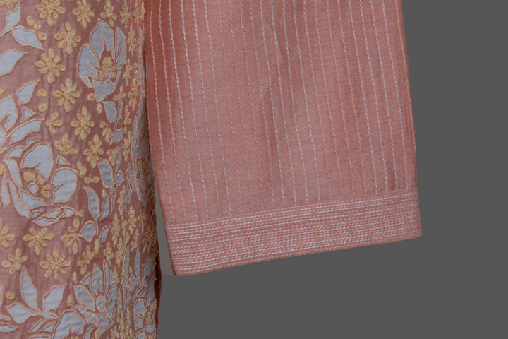 Pink Chanderi Kurta for Men | Appliqué & Dori Jaal Embroidered Kurta | Designer Wedding & Festive Wear