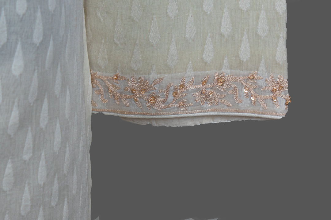 Cream Banarasi Silk Kurta for Men | Aari & Hand Embroidered Kurta | Luxury Wedding & Festive Wear