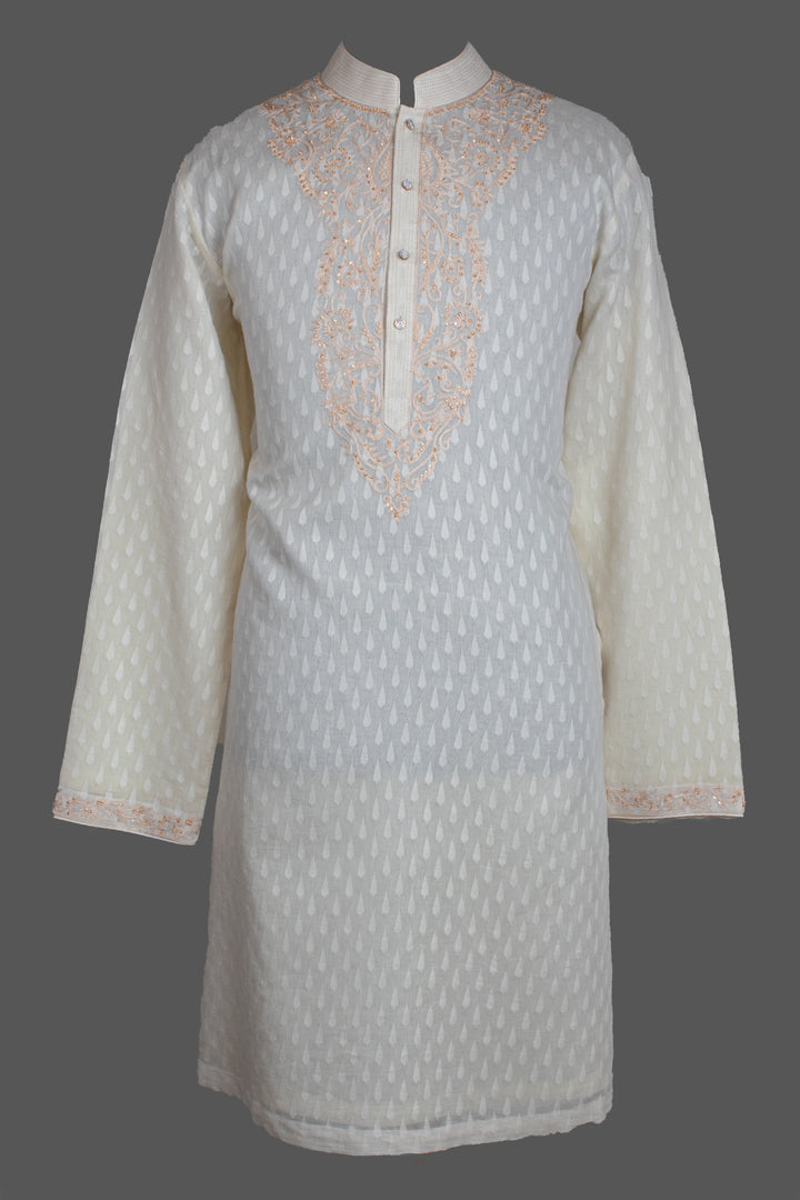 Cream Banarasi Silk Kurta for Men | Aari & Hand Embroidered Kurta | Luxury Wedding & Festive Wear