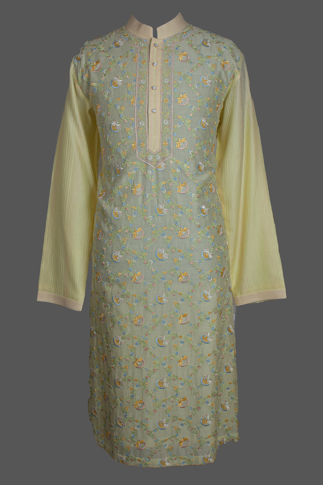 Yellow Chanderi Kurta for Men | Jaal Embroidered Designer Kurta | Haldi, Wedding & Festive Wear