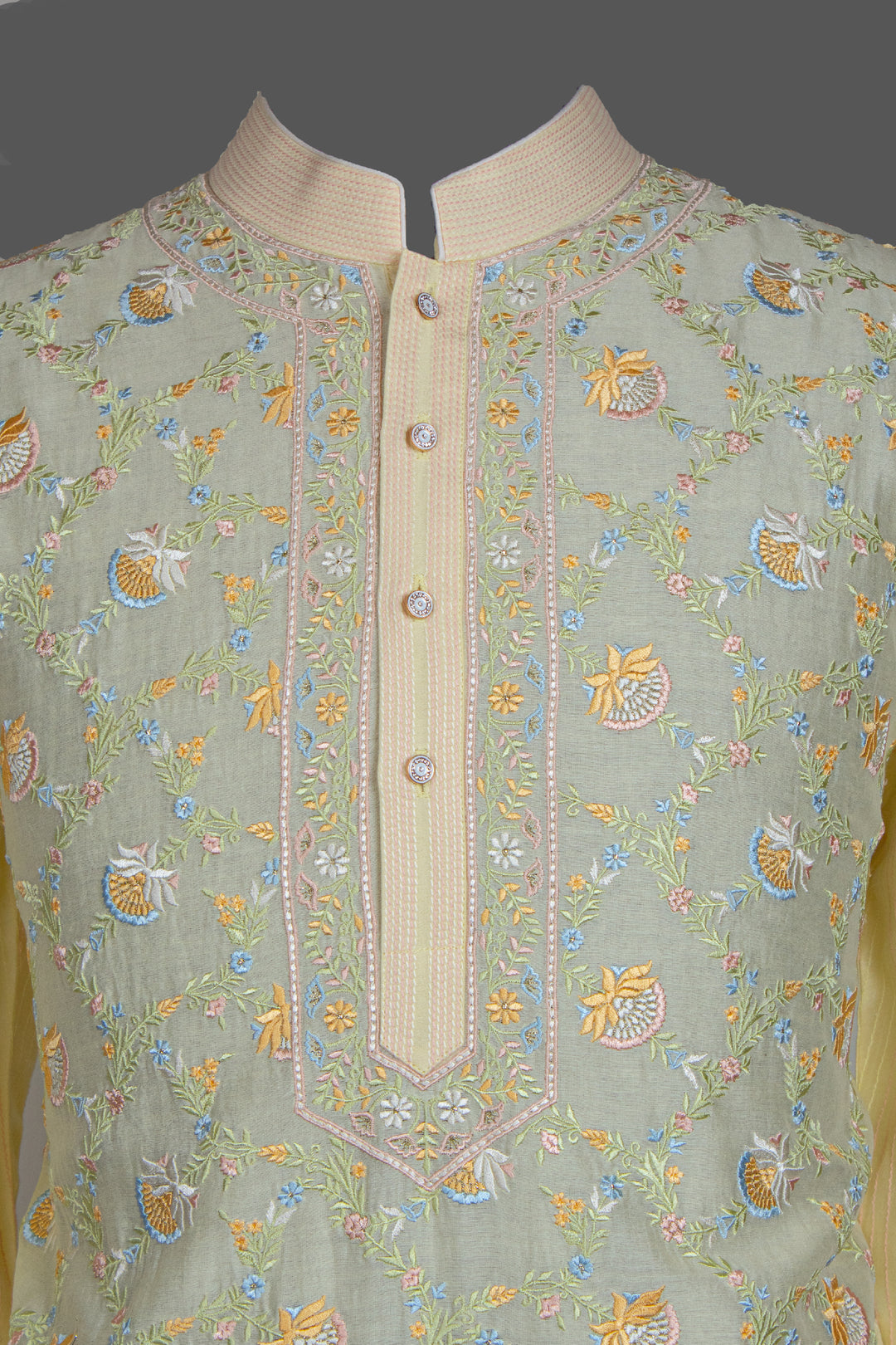 Yellow Chanderi Kurta for Men | Jaal Embroidered Designer Kurta | Haldi, Wedding & Festive Wear