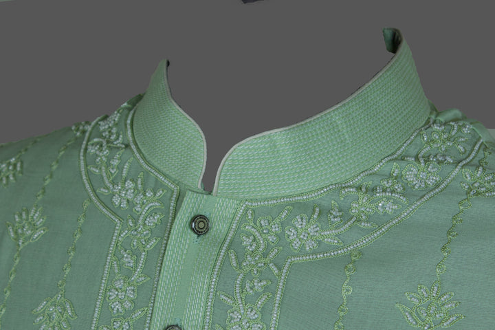 Mint Green Chanderi Kurta for Men | Aari & Moti Work Designer Kurta | Wedding & Festive Wear
