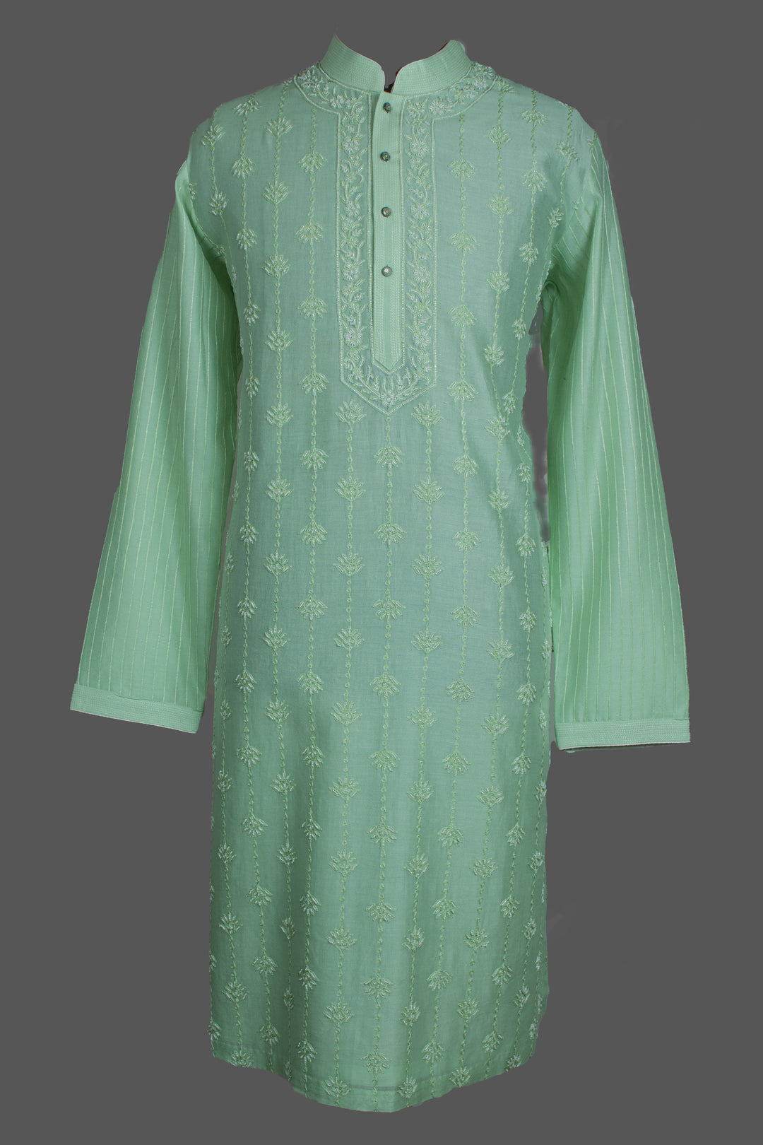 Mint Green Chanderi Kurta for Men | Aari & Moti Work Designer Kurta | Wedding & Festive Wear