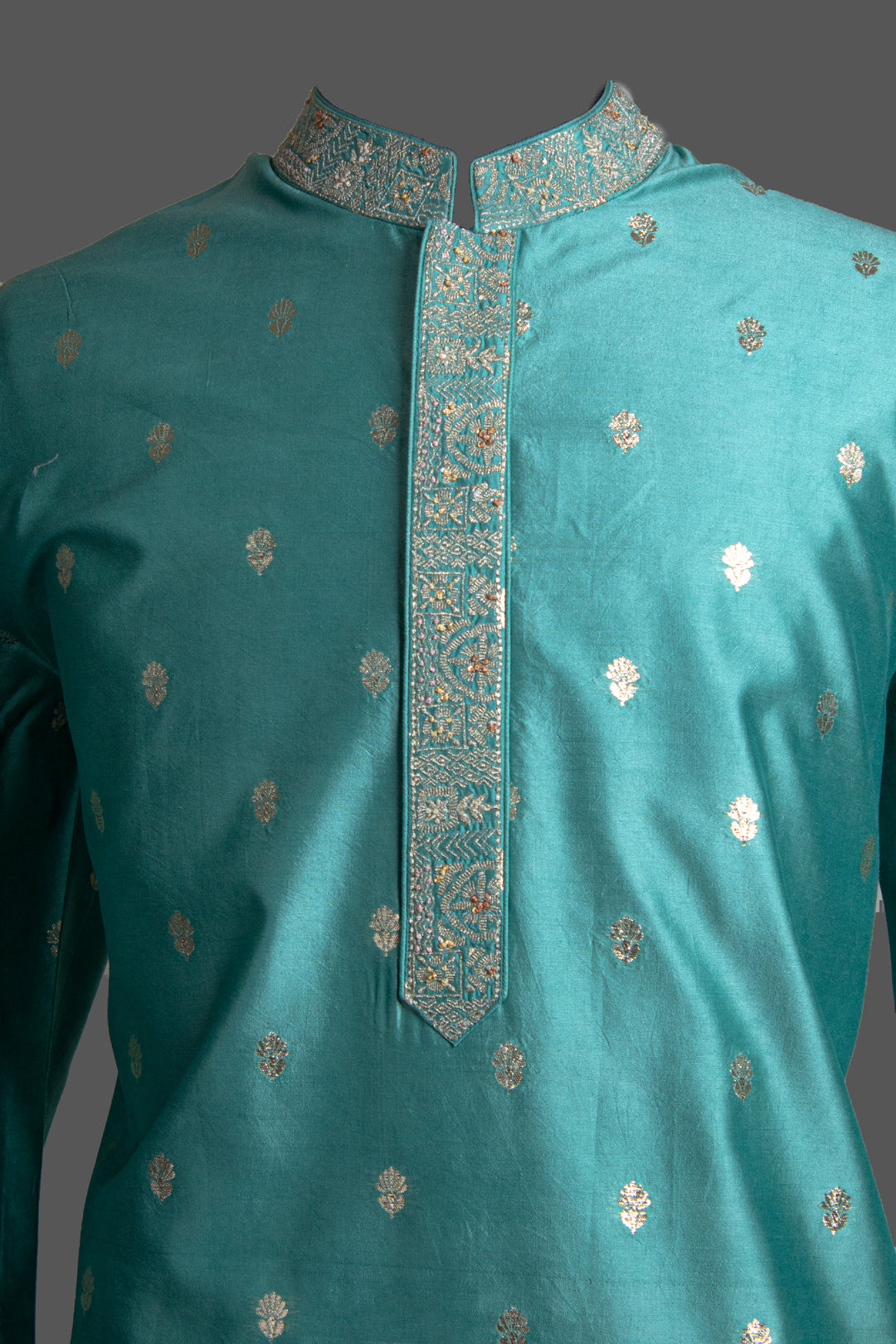 Green Silk Kurta for Men | Machine & Hand Embroidered Designer Kurta | Luxury Wedding & Festive Wear