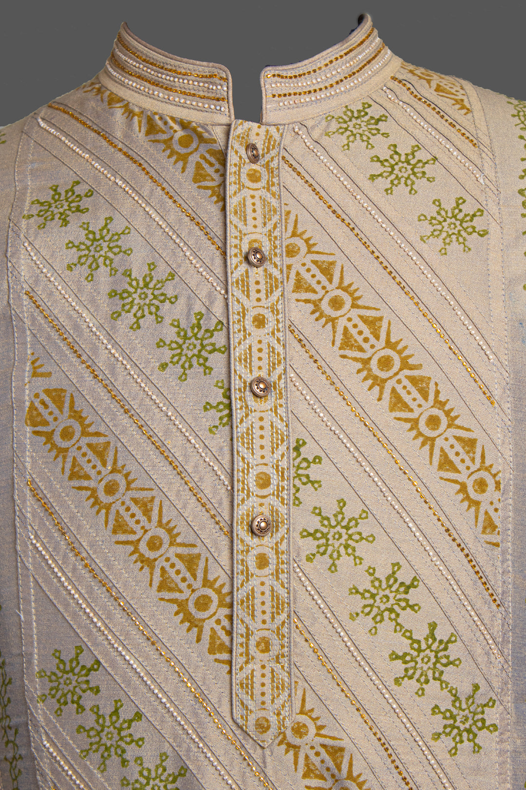 Green Printed Cotton Silk Kurta for Men | Hand Embroidered Designer Kurta | Wedding & Festive Wear