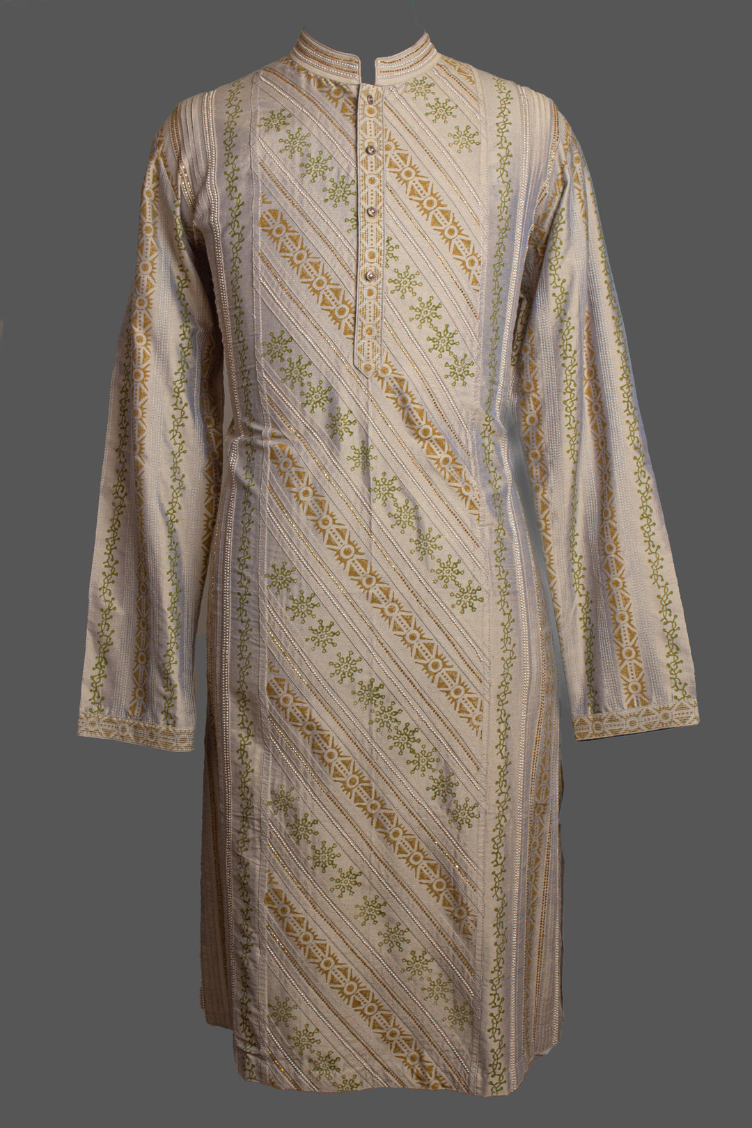 Green Printed Cotton Silk Kurta for Men | Hand Embroidered Designer Kurta | Wedding & Festive Wear