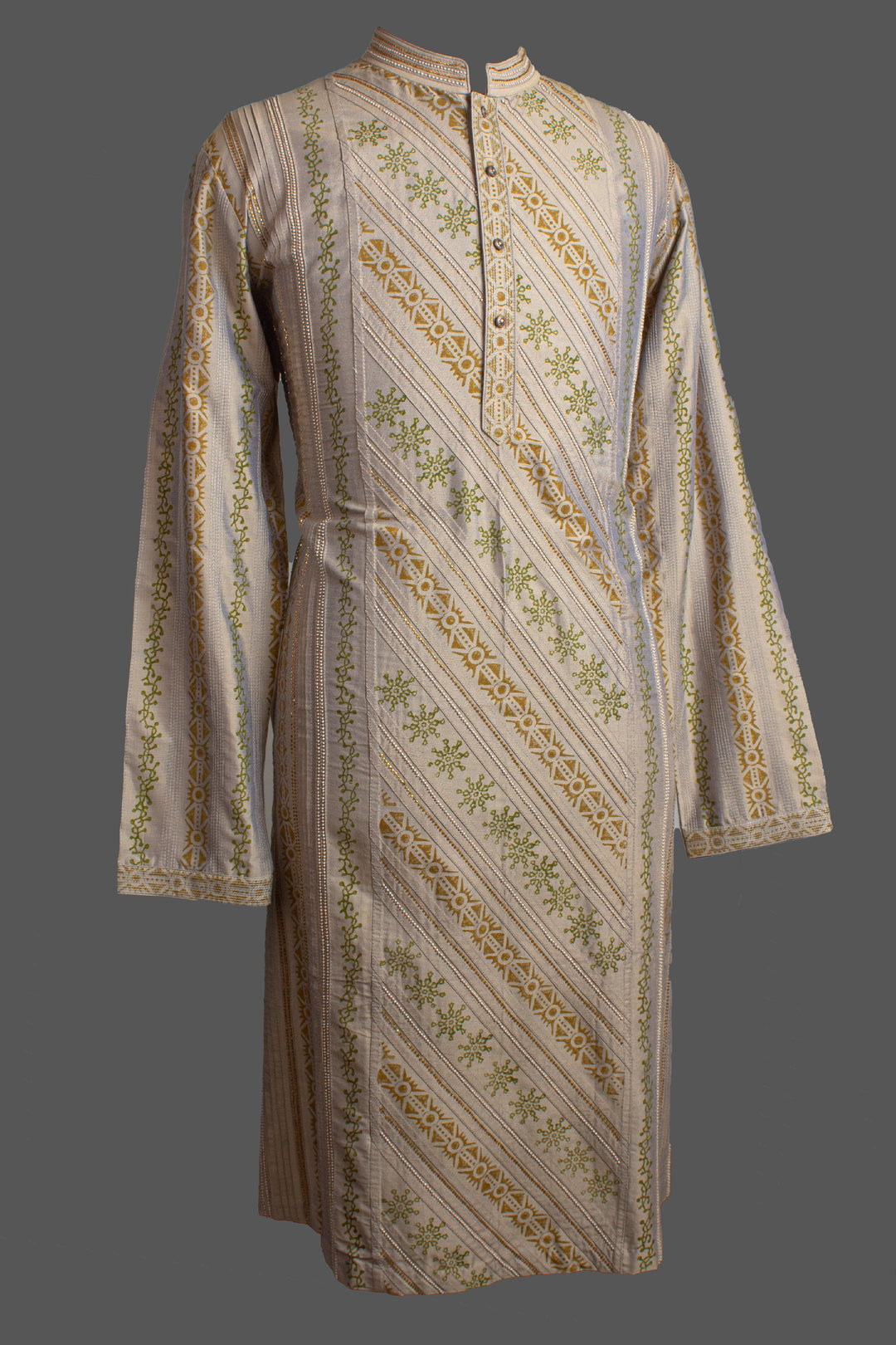 Green Printed Cotton Silk Kurta for Men | Hand Embroidered Designer Kurta | Wedding & Festive Wear
