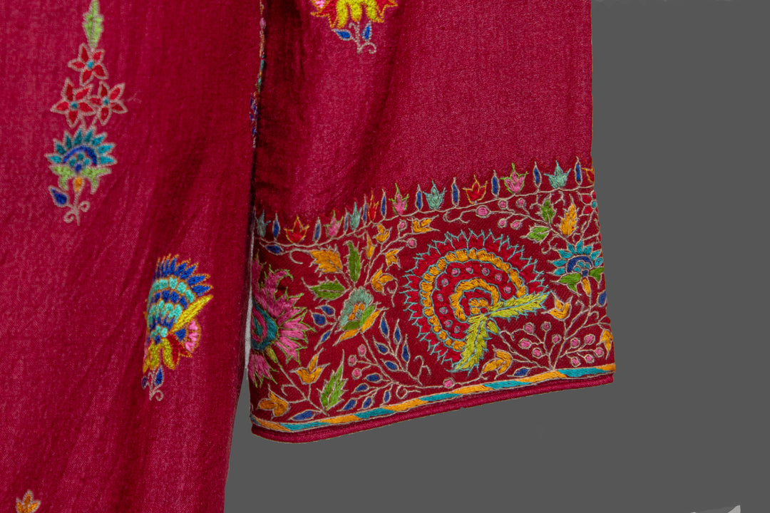Maroon Moonga Silk Kurta for Men | Hand Kashmiri Embroidered Kurta | Luxury Wedding & Festive Wear