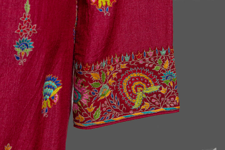 Maroon Moonga Silk Kurta for Men | Hand Kashmiri Embroidered Kurta | Luxury Wedding & Festive Wear